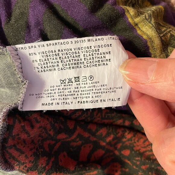 Etro Italy Purple Green Multi Paisley Long Sleeve V-Neck Dress sz 42 M US 6 - Picture 10 of 14